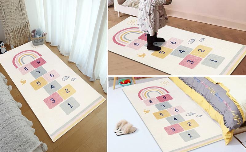 Product Introduction of INS Cashmere-like Cute Hopscotch Home Children's Game Blanket Crawling Non-Slip Game Mat Machine Washable 0