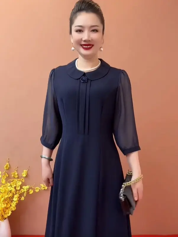 Đầm Nữ Trung Niên Gắn Hoa Sang Trọng- Tay Lỡ Mùa Hè - Co GIãn Mềm Mịn Đủ Size 45 - 80KG Women Dress Váy Voan váy dự tiệc