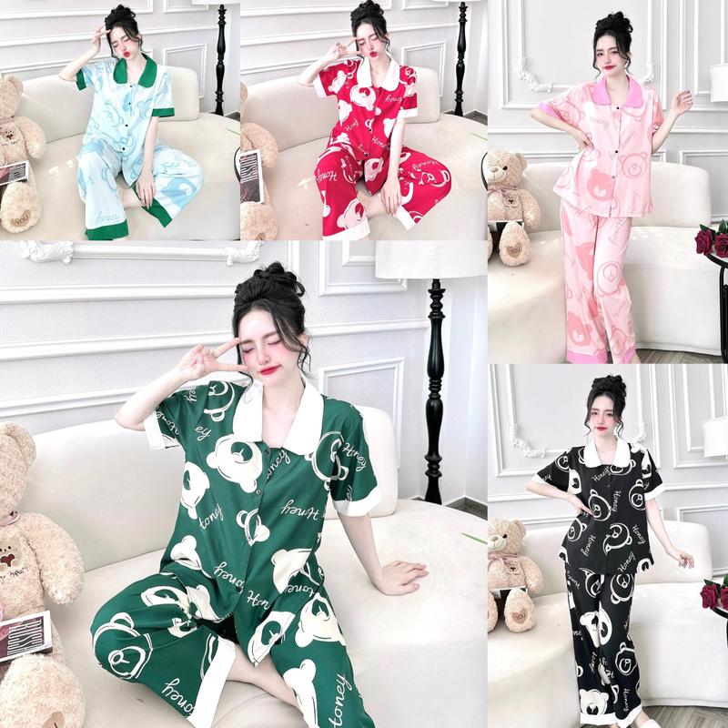 Đồ Bộ Pijama Bigsize Nữ Tay Ngắn Cổ Sen  50 - 100Kg - A.5408