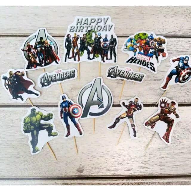 Gambar 1 set topper hiasan tusukan kue cake nasi tumpeng ulang tahun happy birthday karakter avenger avengers dari Rean Shoop_NEW Kota Bekasi Tokopedia