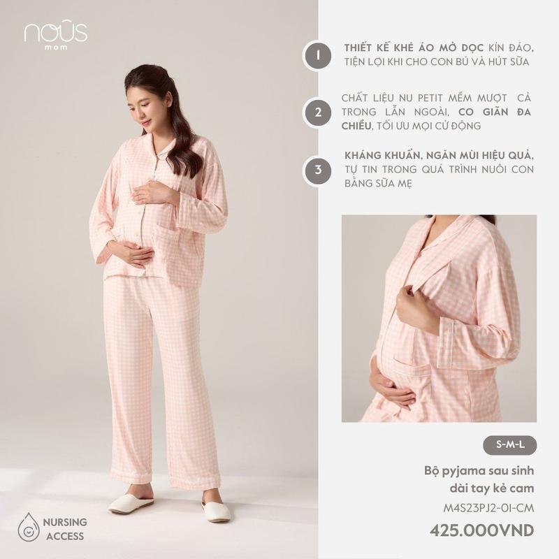 [BST NOUS MOM] Bộ quần áo pyjama kẻ caro chất liệu co giãn đa chiều, thoáng mát cho các mẹ bầu