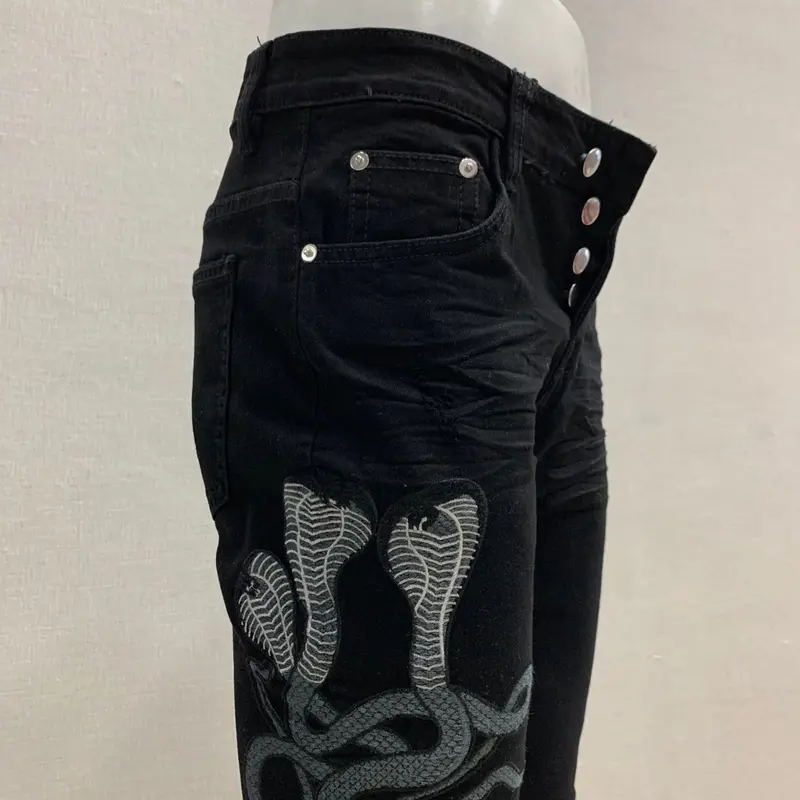 Quần thêu tam thái tử không rách phom aimi bó sát có co giãn Menswear Pants Menswear  Ôm gọn  Jean 8