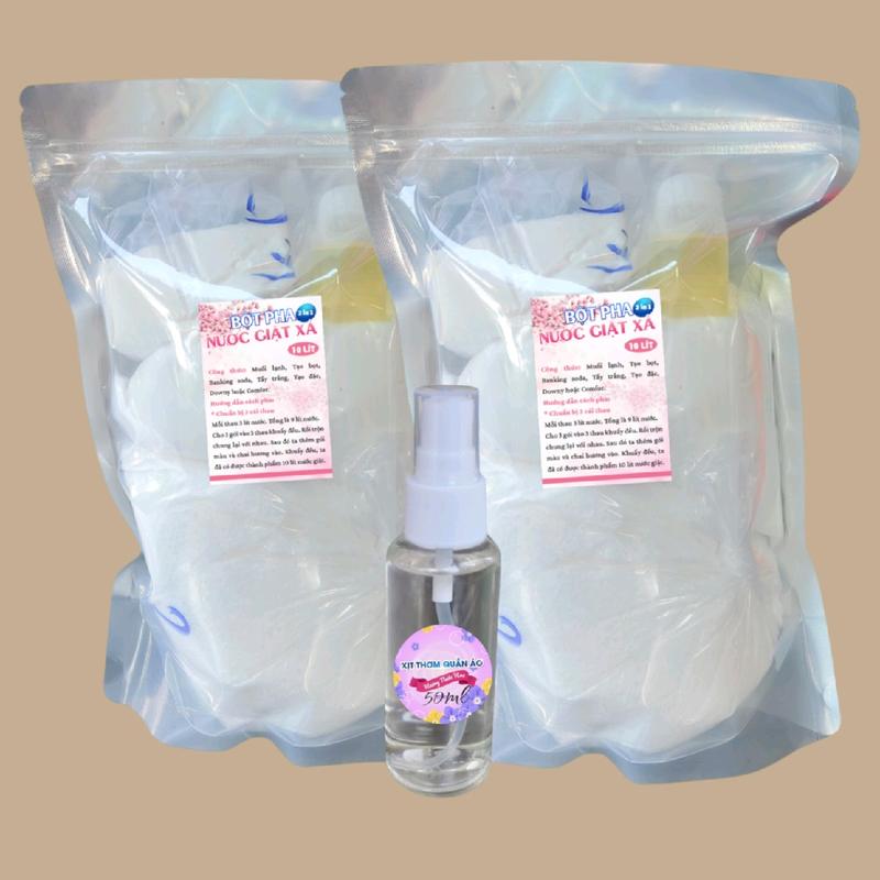 Combo 2 sét bột pha nước giặt 10l ( tổng 20l) tại nhà, tặng kèm xịt thơm quần áo 50ml thơm ngát Làm Sạch Kem nuoc giat nuocgiat baove giadinh