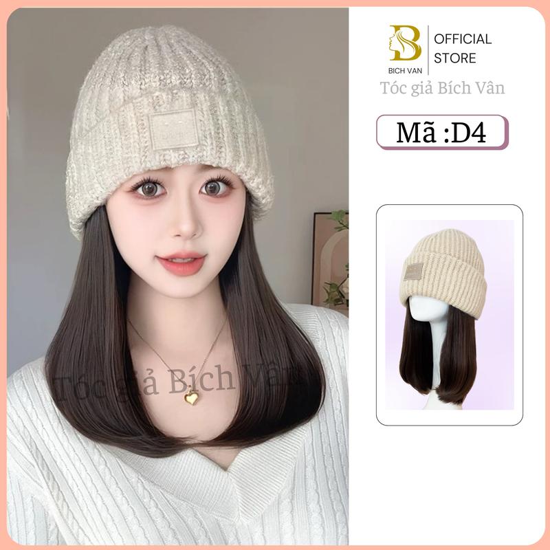 D4 Tóc giả mũ len cúp ngắn 35cm tóc và mũ có thể tháo rời