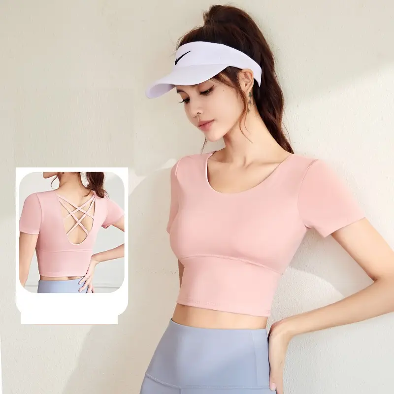 Áo croptop tập gym, tập yoga, tập thể dục, Chạy Bộ dành cho nữ. Áo croptop thiết kế đan dây lưng và có kèm đệm mút, mặc ôm body, tôn vòng 1
