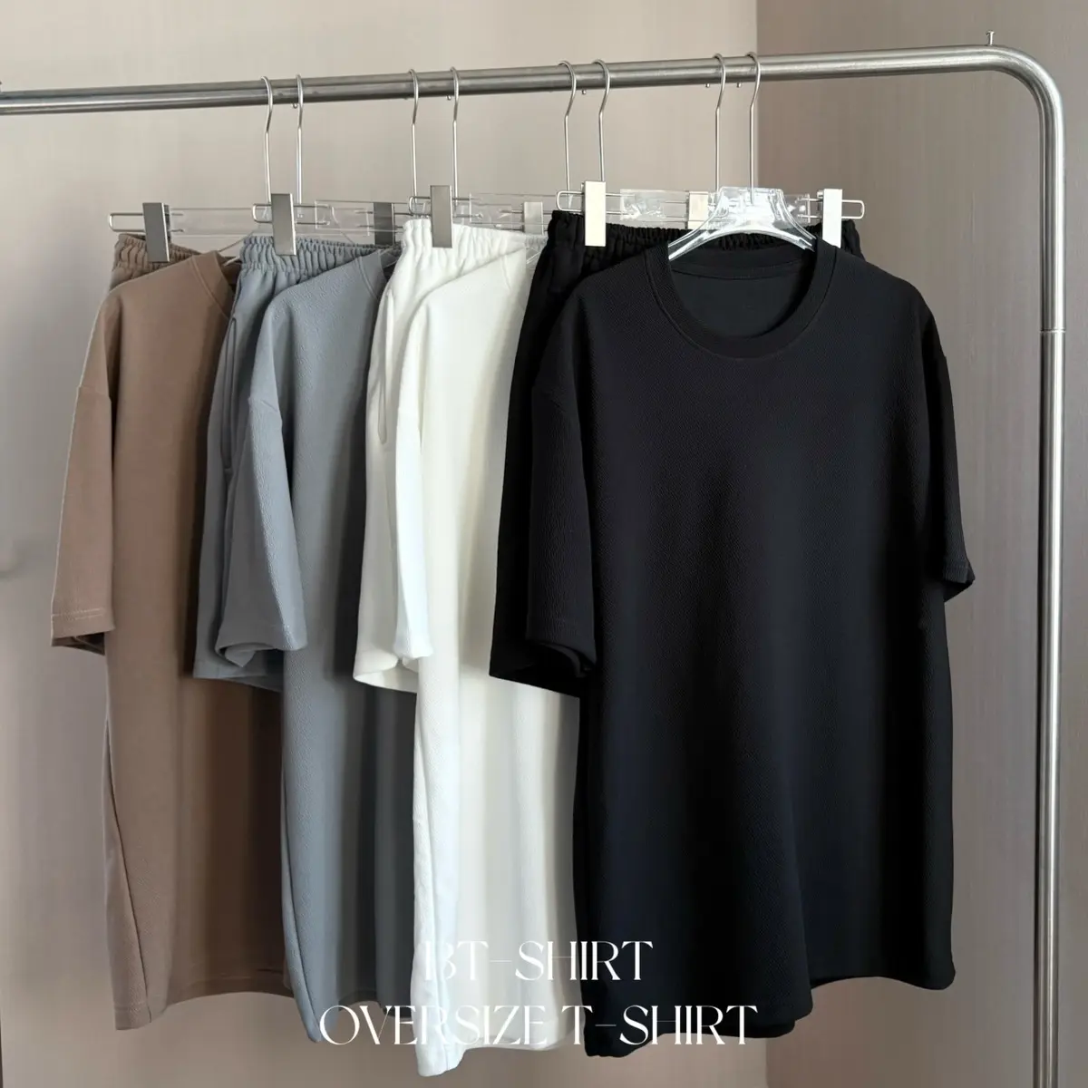 เสื้อOversize พร้อมกางเกงขาสั้นแบบเอวยืด (ผ้าวูลเวฟ) ผ้าไม่ยับ เนื้อผ้าใส่สบาย