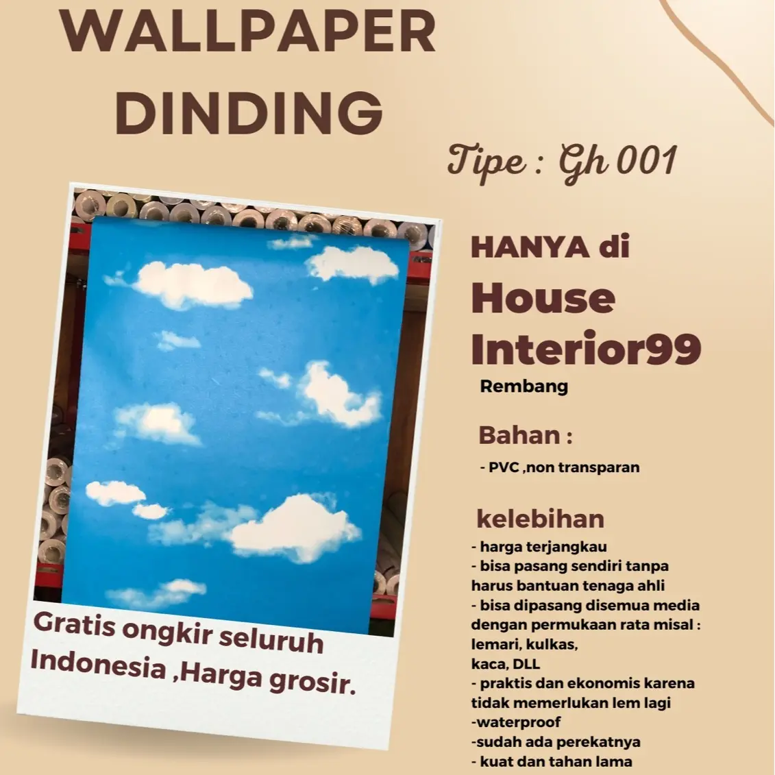 Wallpaper dinding motif awan P 10m x L 45 cm Dekorasi