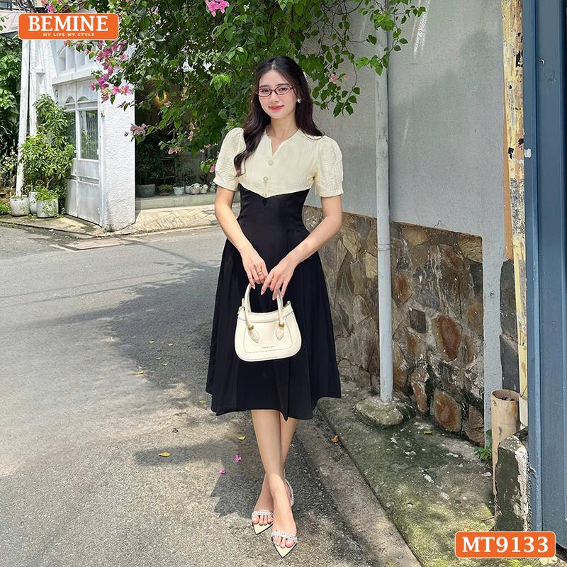 Đầm thiết kế BEMINE cổ V phối lưới tùng xòe dáng chữ A phù hợp đi làm, đi chơi và đi tiệc dành cho Nữ MT9133