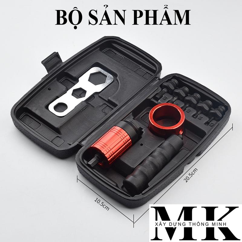 Đầu kít rút ốc tán lắp máy khoan, đầu rút ecu M3-M8, chất liệu hợp kim, hộp nhựa đựng kèm