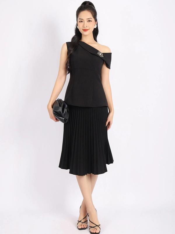 FAS33456 - Áo kiểu công sở vải tuytsi dáng ôm cổ lệch trễ vai (không kèm cài áo) - PANTIO Nữ Women