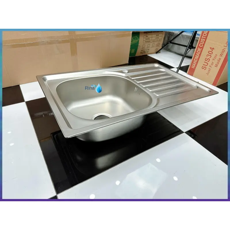 Bồn Rửa Chén Bát Inox 1 Hộc 1 Cánh Rina C08 KT 75x45cm Chậu Rửa Chén Inox 1 hố Kèm Vòi Rửa Chén Lạnh và Bộ Xả Chống Hôi 4