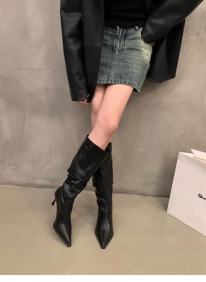 Product Introduction of 2025 Pointed Toe White High-Heeled Western Boots Female Boots New Spring Summer Slimming Pile Style Knight Spring And Autumn Boots 8