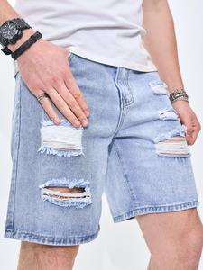 Men's Solid Color Distressed Ripped Jeans Shorts, Loose Casual Fashion Comfy Shorts for Summer, Men's Bottoms for Daily Wear, Cotton
