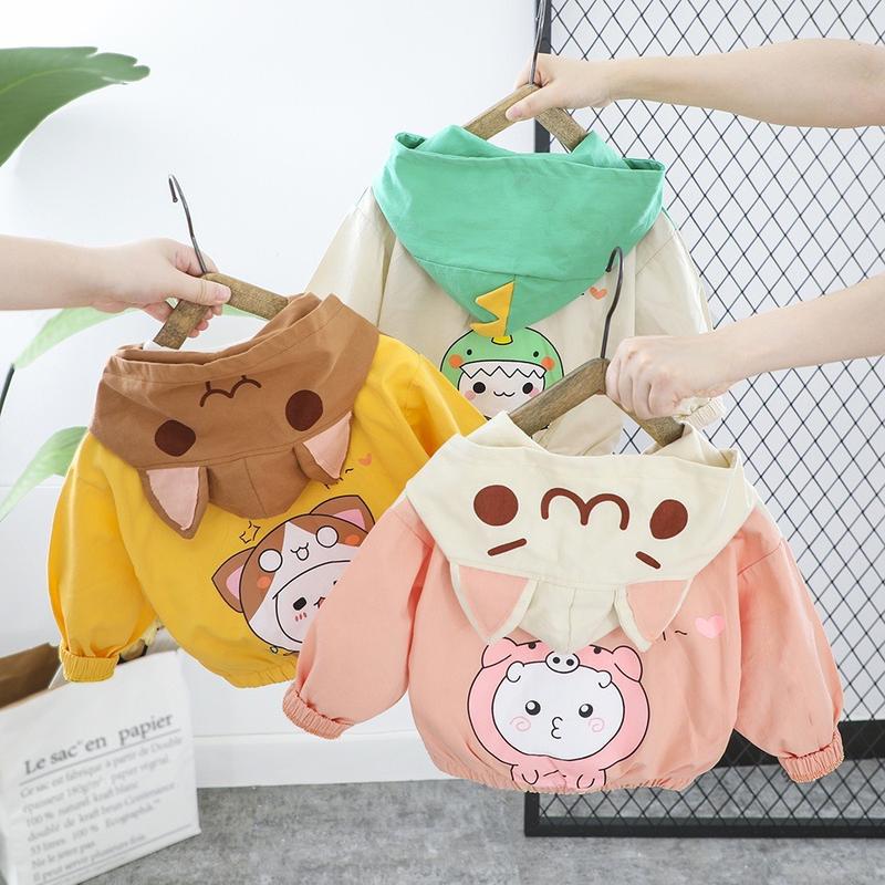 [ 7 - 15kg ] Áo khoác gió 2 lóp lót nỉ cute cho bé trai, bé gái, hình tai mèo