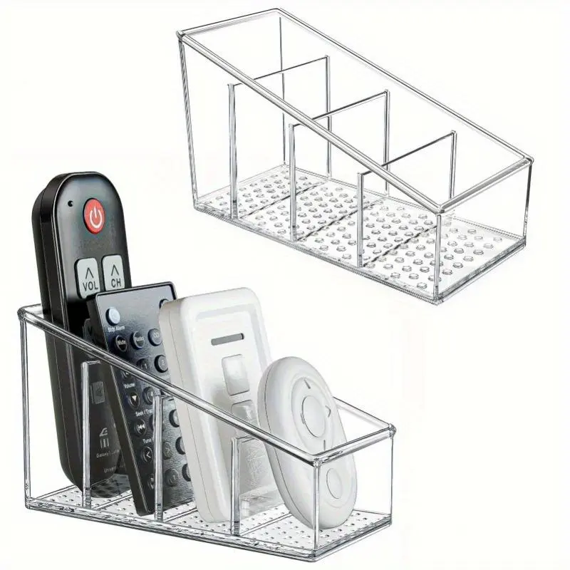 Transparent 4-compartment Acrylic Storage Box, 1 Count Multipurpose Remote Control Holder, Home Organizer for Living Room, Bedroom, Office, Kitchen