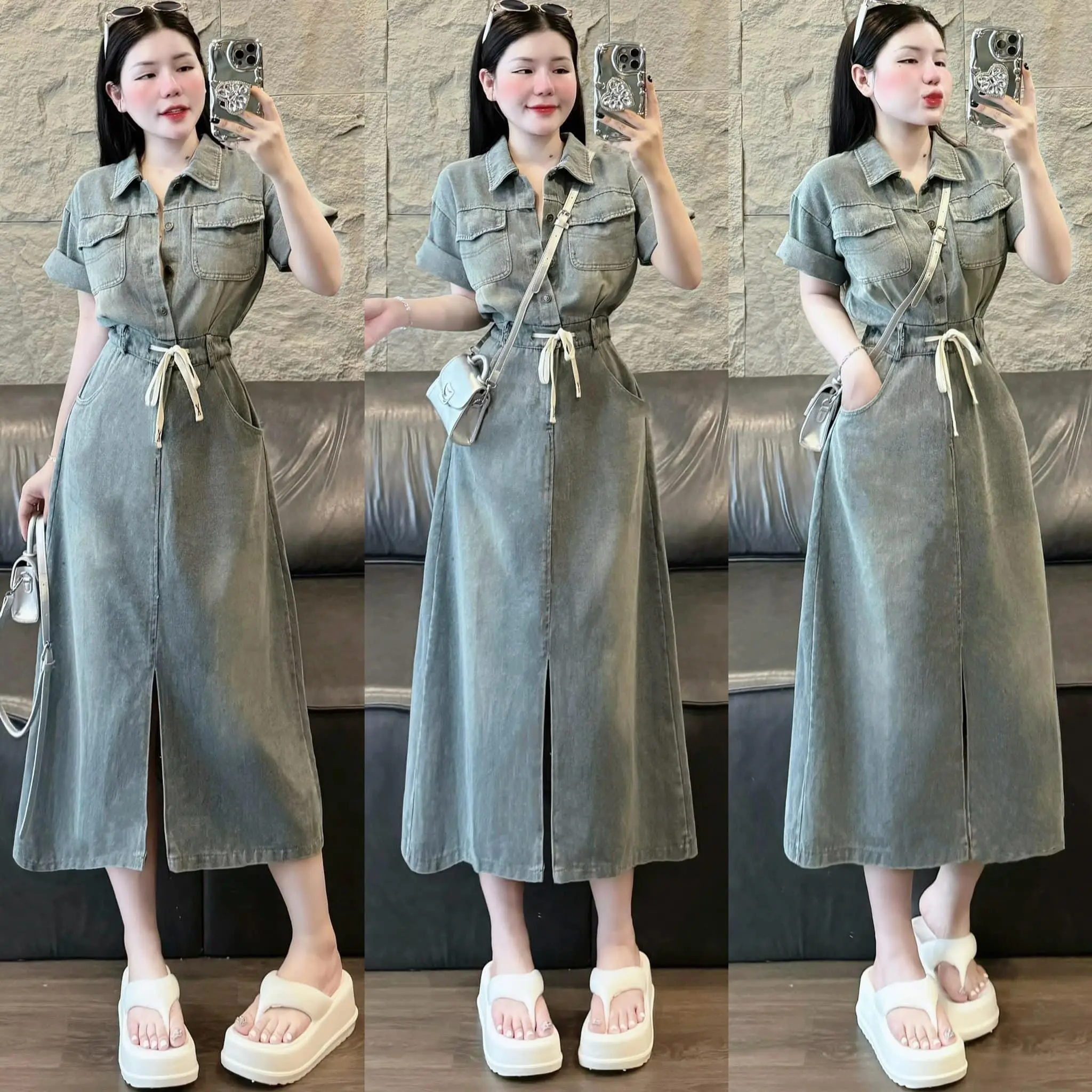 Set Jean Dáng Maxi Túi Ngực Rút Dây FUMI