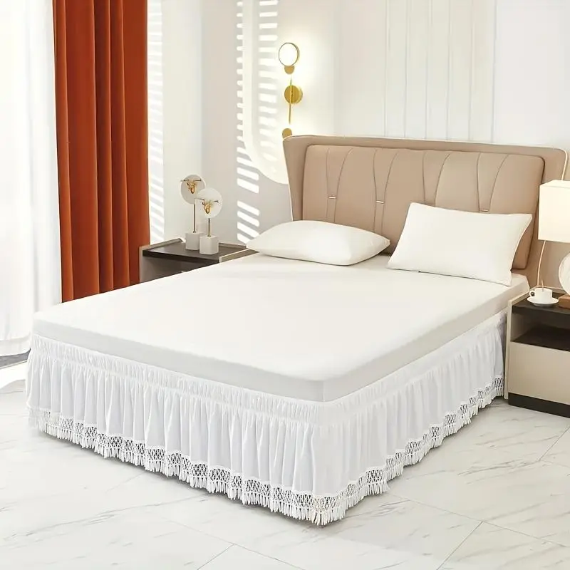 Solid Color Ruffle Trim Bed Skirt, Soft Comfortable Bed Skirt, Bedding Supplies for Home Bedroom Hotel Dormitory 2