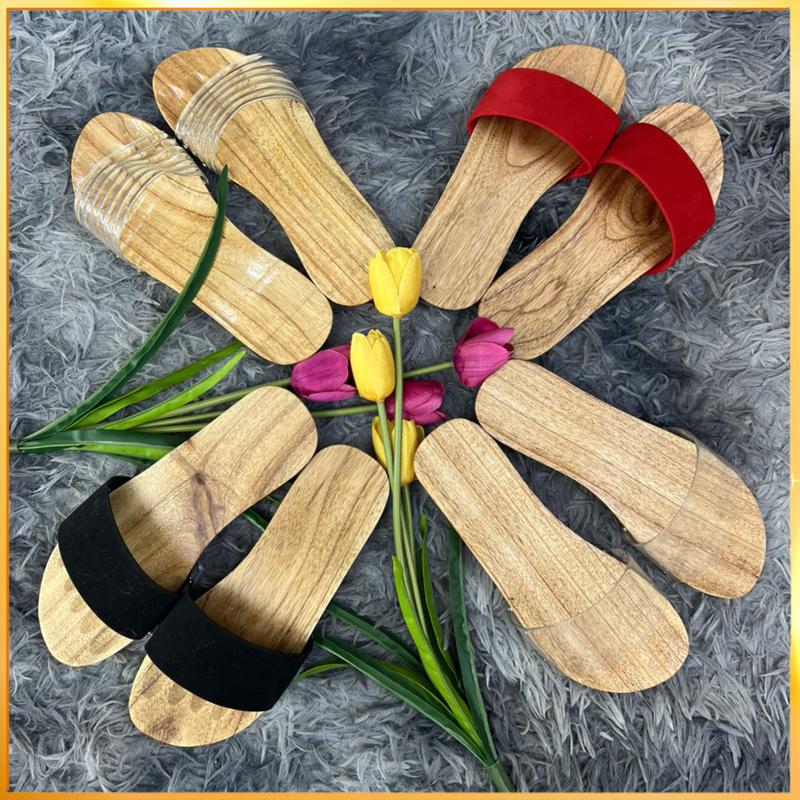 Guốc gỗ dép gỗ quai nhựa 2 Phân trong suốt Lộc Cộc, guốc mộc truyền thống mặc áo dài, bà ba, yếm Việt phục cổ phụ kiện chụp ảnh Cao Su Nhung Đồng Nữ  Đế Bằng Caro DéP