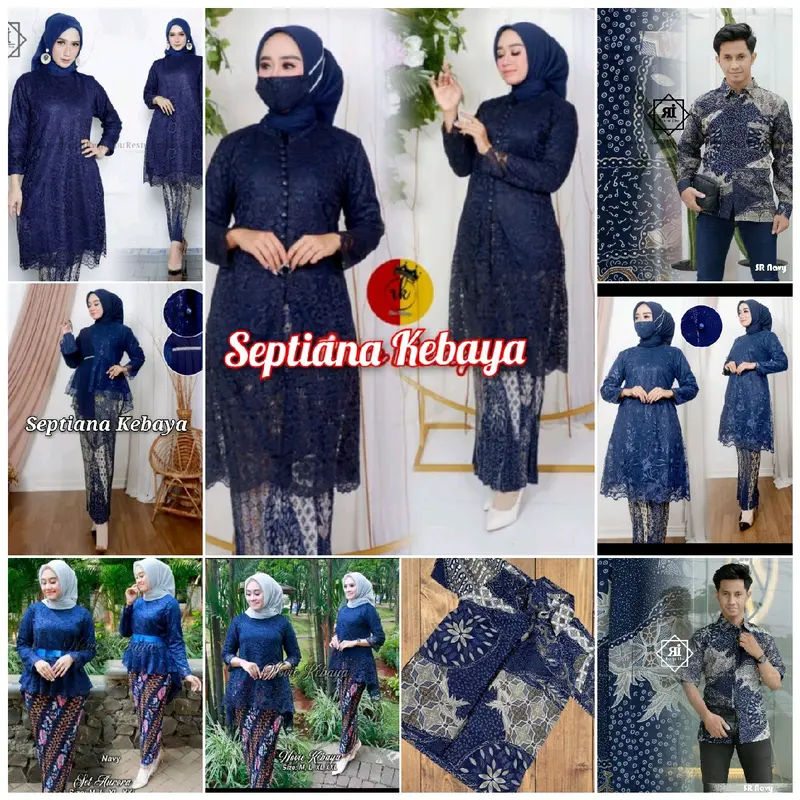 BAJU KEBAYA COUPLE  WARNA  NAVY KEBAYA WISUDA  TUNANGAN  MODERN BUSUI FRIENDLY COUPLEKEBAYADANBATIK AYAHIBU ANAK BAHAN Katun Bunga 0
