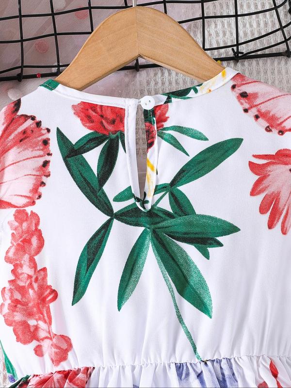 Toddler Girl's Floral Print Bow Decor Sweater Dress, Cute Casual Butterfly Sleeve Dress for Summer, Kids Clothes for Daily Wear 4