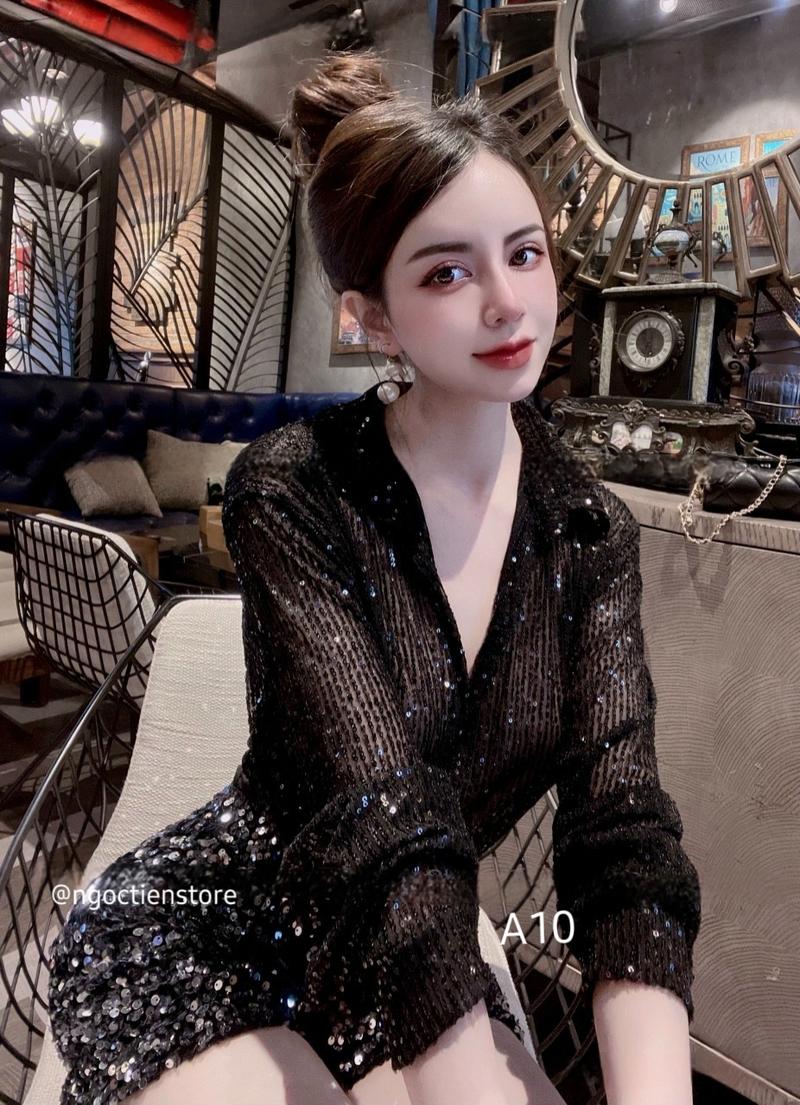 Product Introduction of Áo Kim Sa Nhũ BlingBling -> Sơ Mi Nữ Dáng Giấu Quần Form Rộng by @ngoctienstore2 Top Women Nhung Voi 8