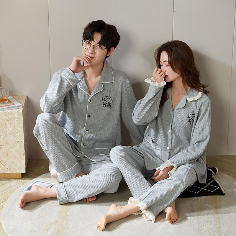 Bộ đồ ngủ mùa xuân và mùa thu của phụ nữ, bộ đồ ngủ cotton dài tay, bộ đồ mặc nhà của cặp đôi, áo nịt cotton, bộ đồ mùa thu mỏng của nam giới 4