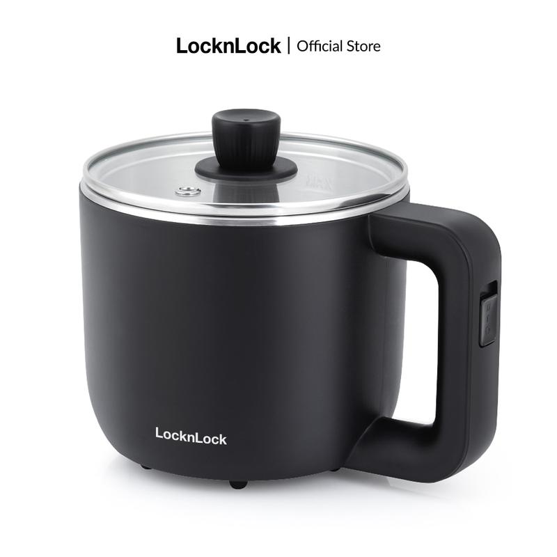  Nồi Điện mini đa năng LocknLock EJP116BLK - Dung tích 0.8L,600W - thép không gỉ Nắp kính cường lực,Tay cầm nhỏ gọn  Nồi Lẩu tiện lợi Nấu Ăn làm Ca nấu mì Tặng kèm khay luộc trứng 
