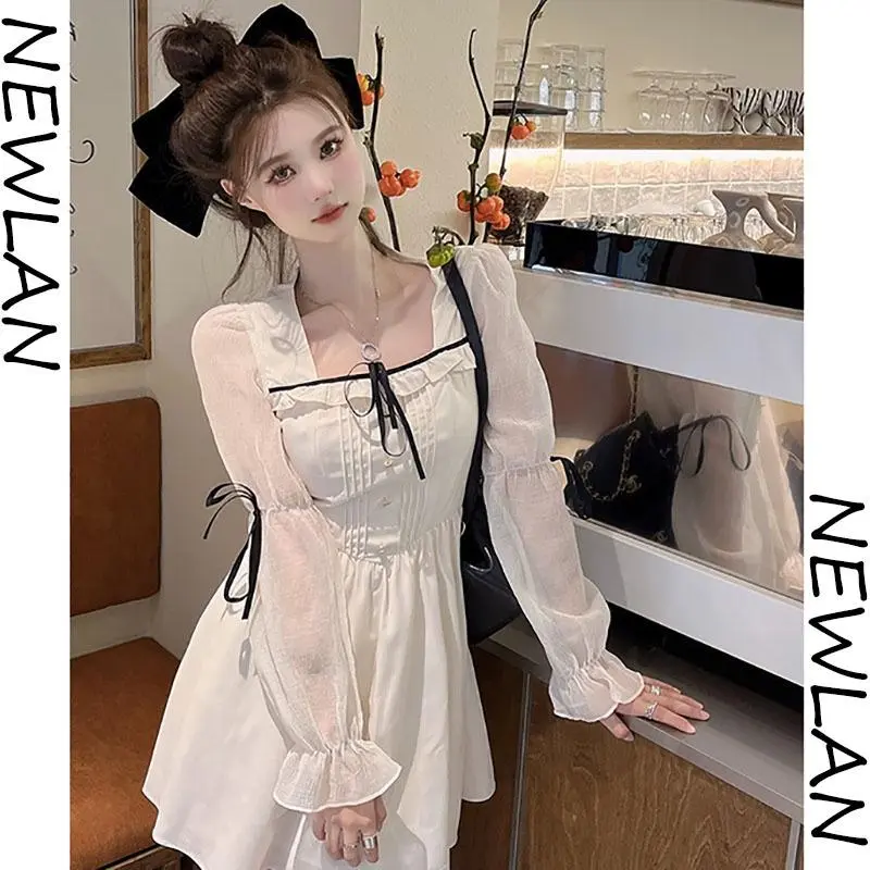 Newlan QZ078 sexy import kekinian pendek wanita korea dress /dress wanita casual dress/dress korean style/dress sexy import kekinian pendek wanita korea/dress pesta/gaun lengan bengkak/gaun vintage kasual/retro dress 6
