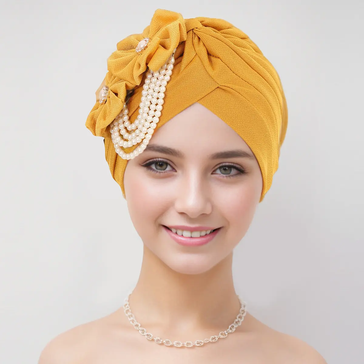 New Arrival Lady's Flower Pearl Accessories Elegant Fashion Muslim Hooded Cap Pile Cap Tam-O'-Shanter flower  hair  clips Elastic Fashion Hair Ties flower  clip