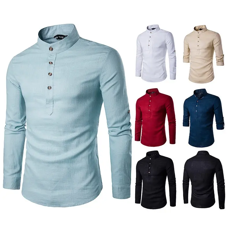 Men's kurta shirt, linen material, casual shirt, plain shirt, formal Muslim shirt, collared, long sleeve, fashion, fashionable, high quality, suitable for men, local shipping songket