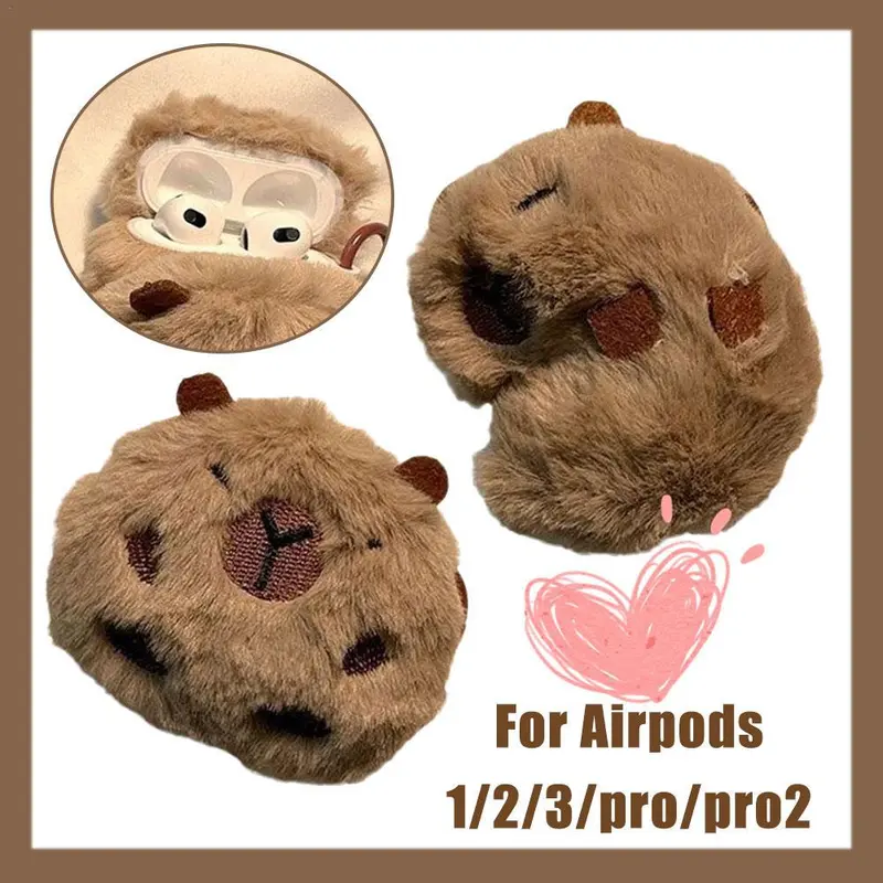 Vỏ Tai Nghe Capybara Nhồi Bông Ấm Áp, Dành Cho Airpods Pro 2, Vỏ Bảo Vệ Tai Nghe Nhồi Bông Mềm, Da Bảo Vệ, Màu Nâu 0