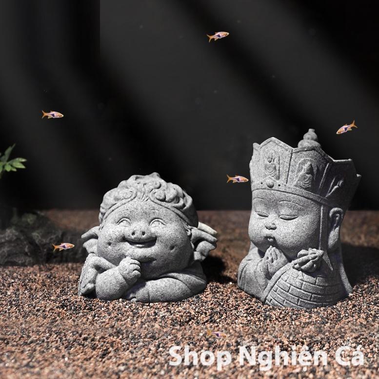 Tượng Thầy Trò Đường Tăng Chibi Bằng Đá Sa Thạch Xanh Dùng Trang Trí Bàn Trà, Tiểu Cảnh, Bể Thủy Sinh Bán Cạn Terrarium 3