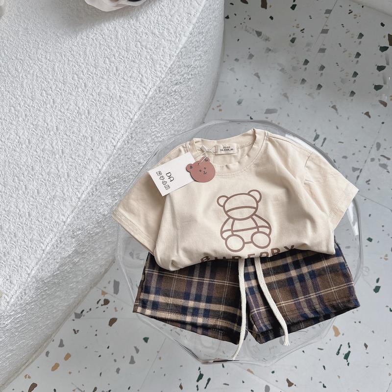 Bộ áo cotton hàn + quần vải kẻ thô cho bé 8-17kg Vải Cotton 0