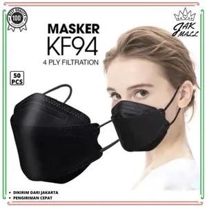 Masker KF94 4Ply Isi 50 Pcs Hitam Putih Earloop JM