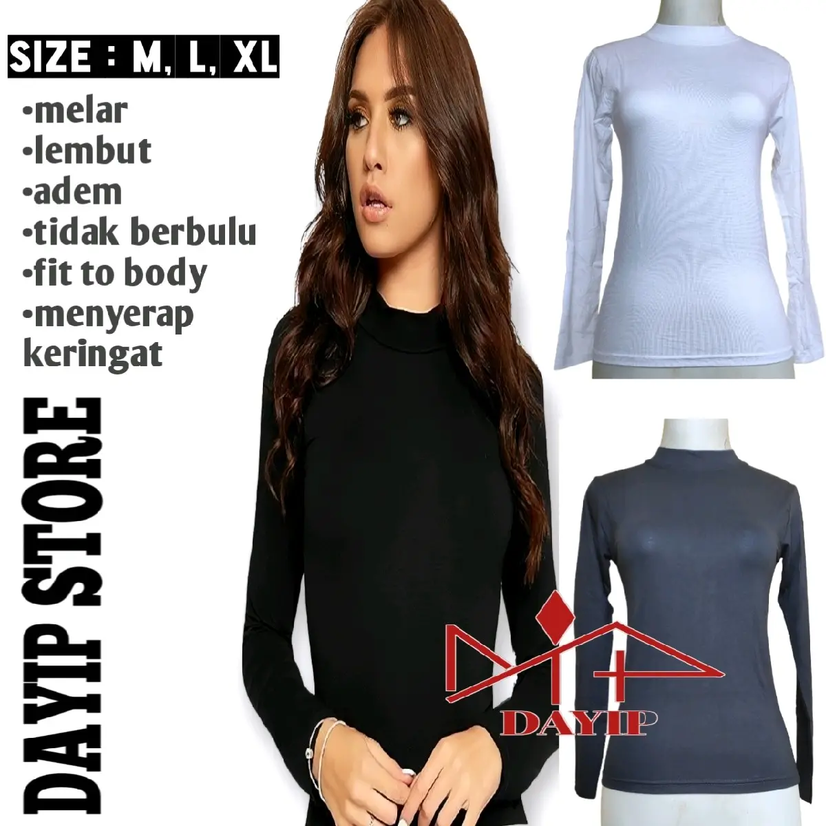 Baju Manset Kaos Inners Wanita Lengan Panjang Polos Bahan Spandek Rayon Premium