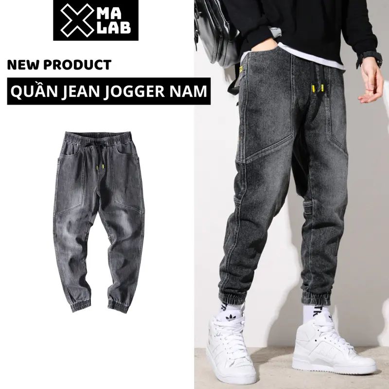 Quần jean jogger nam XMALAB dáng suông cạp chun bo gấu phá cách co dãn 4 chiều cực đẹp B052 Menswear 0