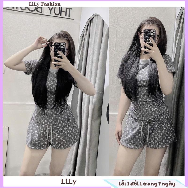 Set bộ quần áo thun nữ hoạ tiết hoa mà ghi xám có nhúm eo tôn dáng EV XÁM 3