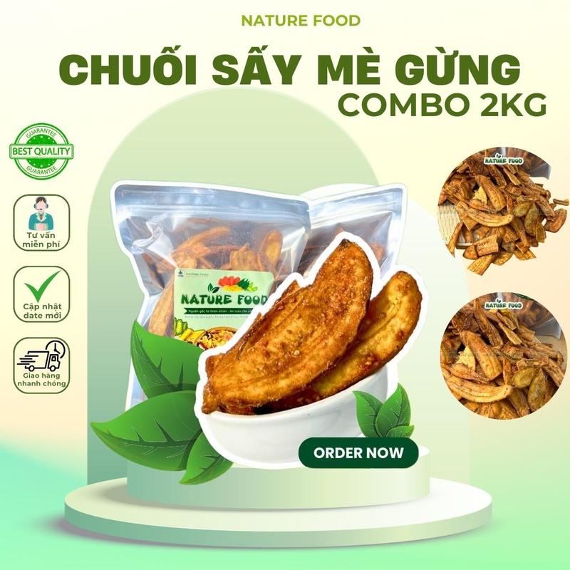 Combo 2Kg Chuối sấy mè gừng thơn ngon giòn NATURE FOOD