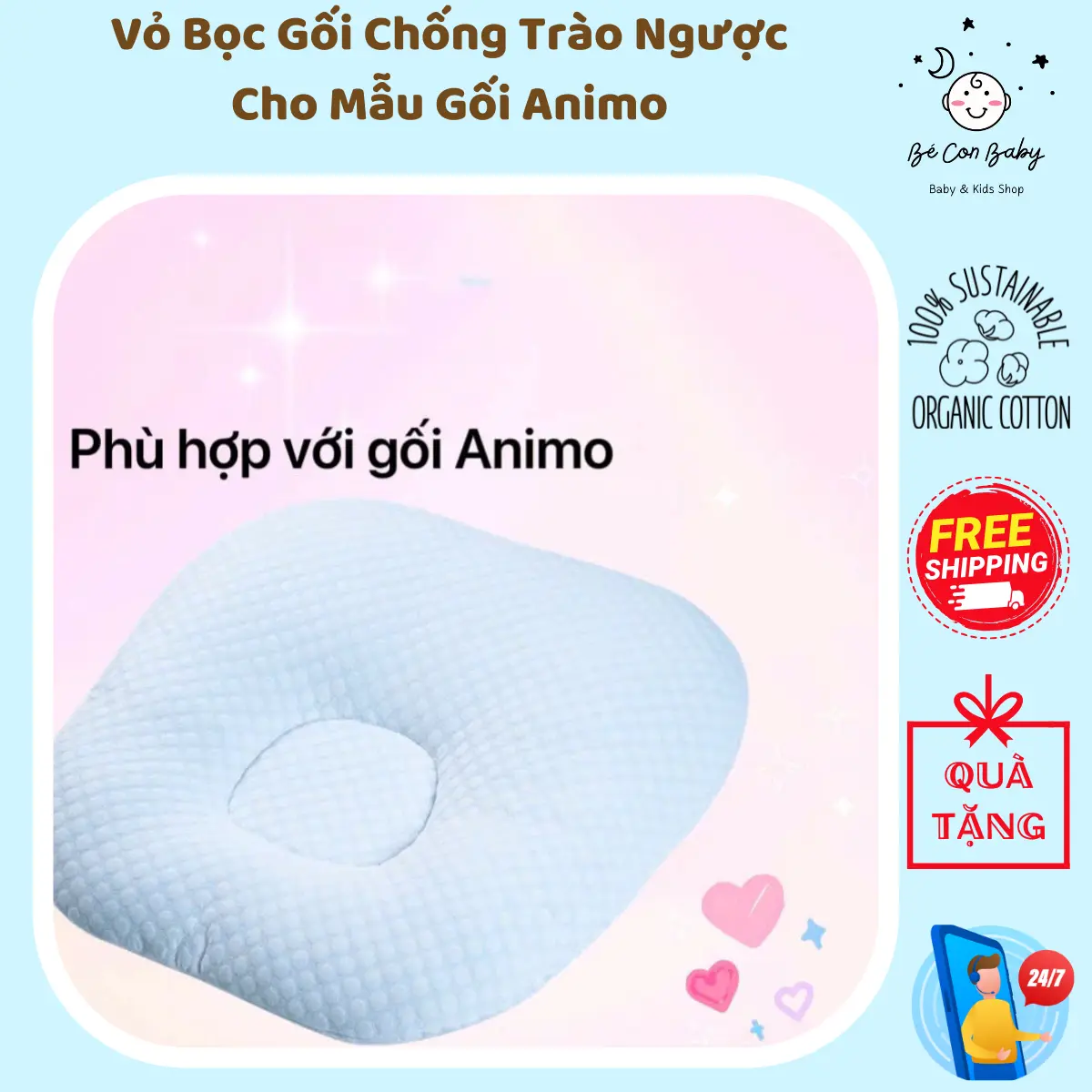 Vỏ Bọc Cho Gối Chống Trào Ngược Animo Con Cưng,Vỏ Gối  Animo,Chất Liệu Thấm Hút Mồ Hôi Không Bụi Vải Cho Bé