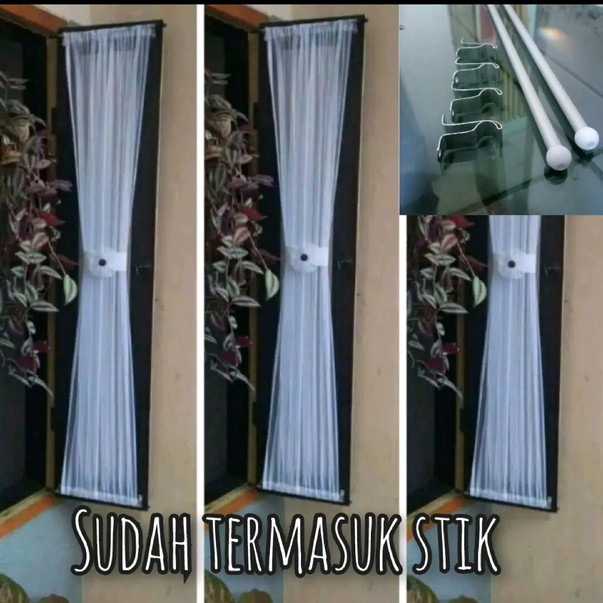 gorden kupu dan stik paket komplit Dapat disesuaikan untuk Jendela minimalis Biru