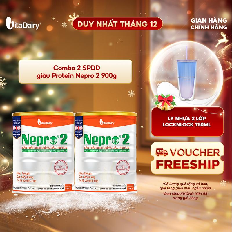  Combo 2 Sữa bột giàu Protein Nepro 2 900g dành cho người bệnh thận - VitaDairy 