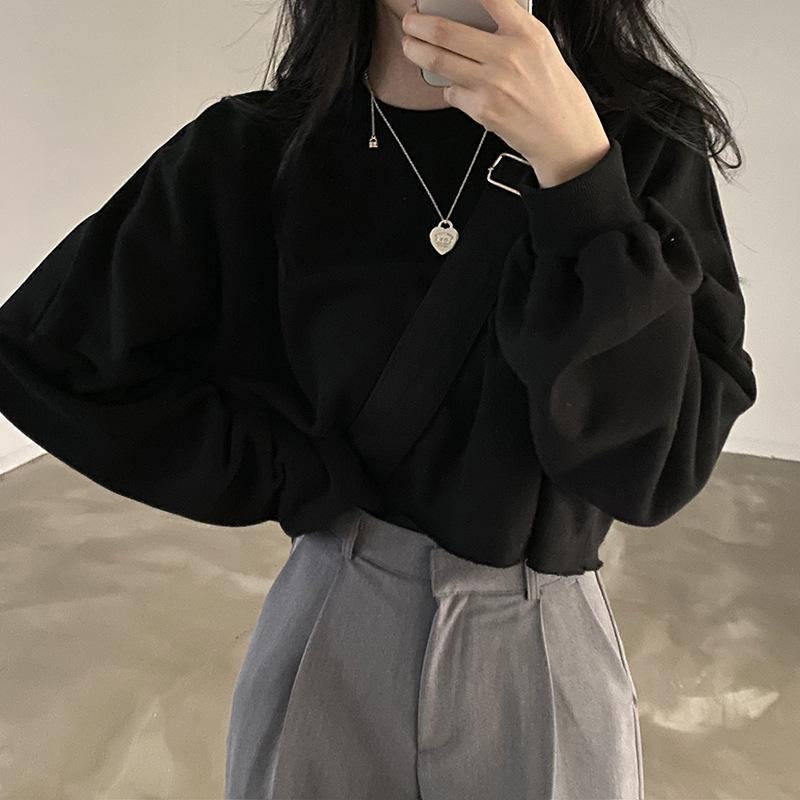 Product Introduction of Short Sweater Women's Autumn Korean Solid Color New Loose-Fitting Cropped round Neck Women's Foreign Trade Top Women's Fashion Wholesale 9