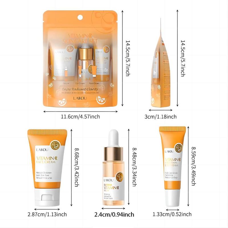 Vitamin C Comfort Skin Care Kit, Including Serum & Eye Cream & Face Cream, Hydrating Nourishing Skincare Kit for Women & Men, Summer Gift, Moisturize 1