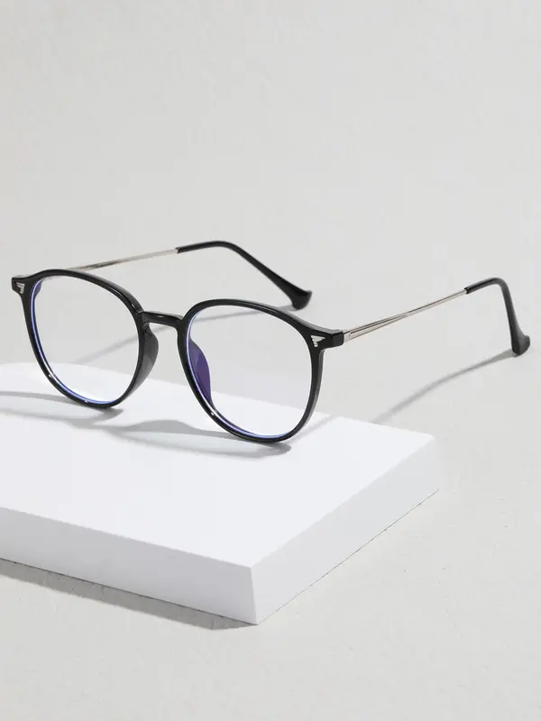 1 Pair Simple Design All-match Eyeglasses for Everyday Use, Minimalist Casual Round Frame Fashion Eyeglasses for Both Men & Women 4