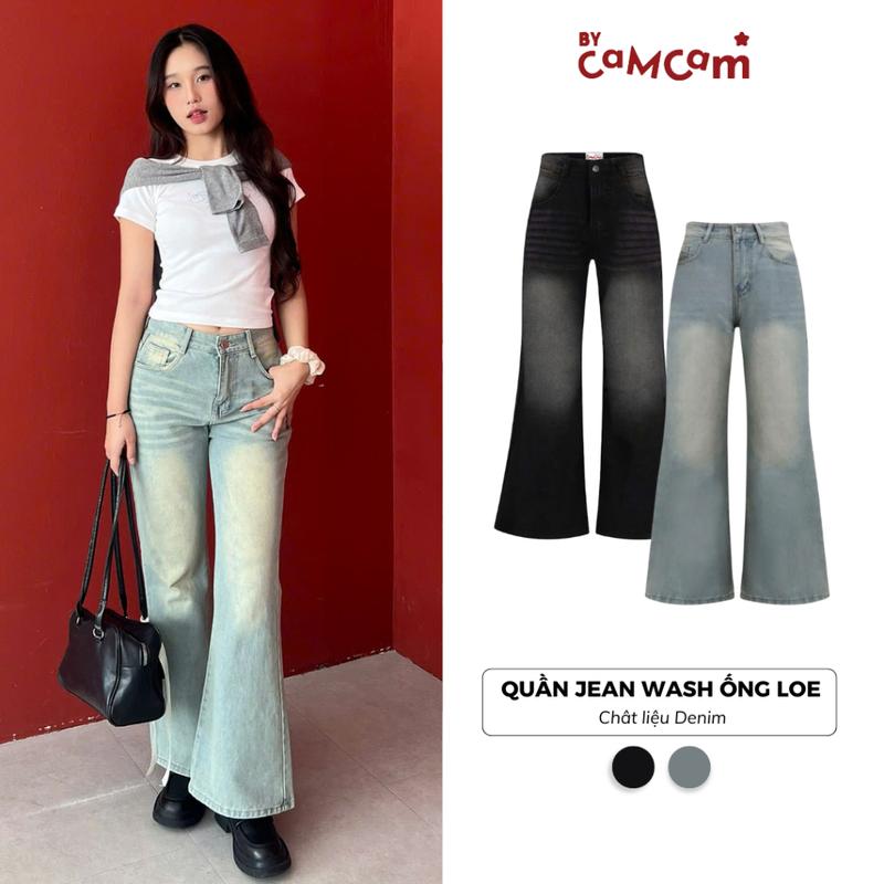 Quần Jean Wash Ống Loe Bycamcam Dáng Dài Ống Loe Nữ Tính Thời Trang QJ03