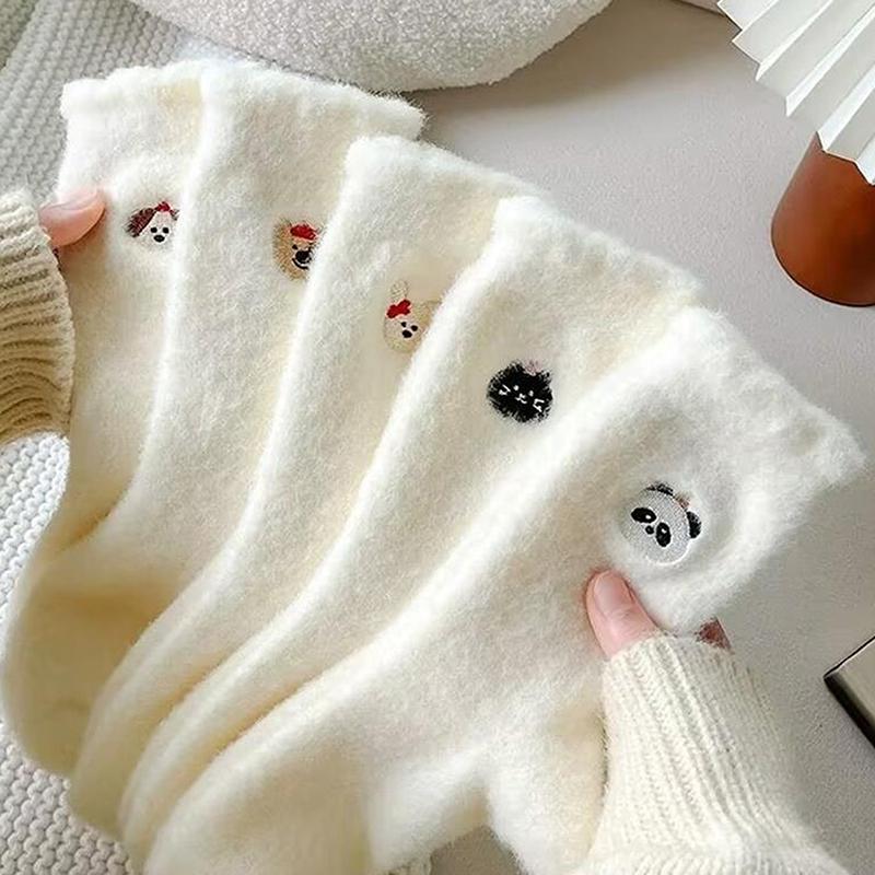 Vớ Lông Chồn Hoạt Hình Động Vật, Thiết Kế Dễ Thương, Vớ Giữa Màu Trắng, Dày Và Ấm, Thích Hợp Cho Sàn Nhà, Vớ Phụ Kiện Dễ Phối Đồ Thời Trang Nữ Tính, Tuyệt Vời Làm Quà Tặng 0