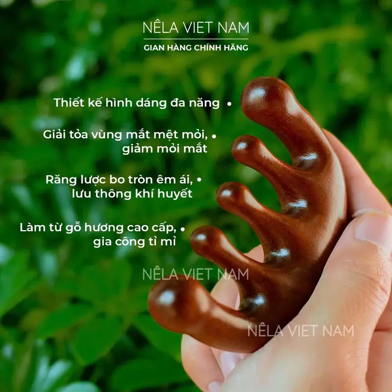 Lược Massage Đầu, Gỗ Đàn Hương, Mát Xa 2 Đầu Mặt Và Đầu Giúp Thon Gọn Mặt, Thư Giãn Da Đầu 3