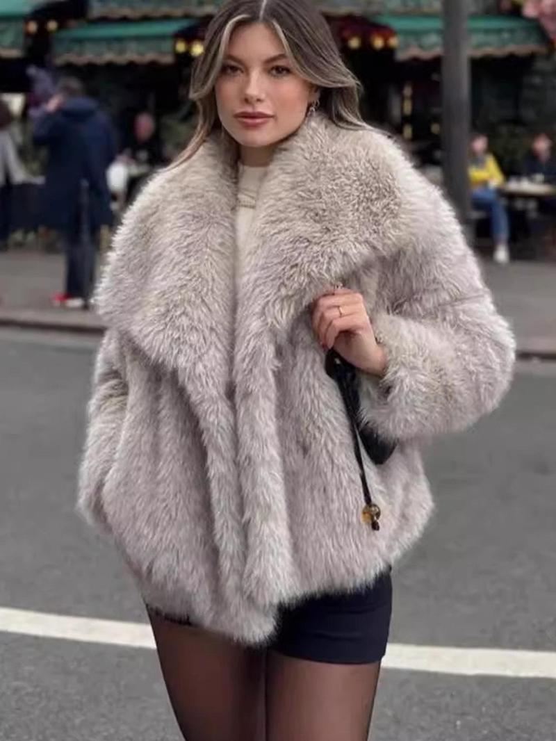 Product Introduction of Women's Solid Color Faux Fur Luxury Jacket, Priscilla Fur Coat, Casual Warmth Long Sleeve Collared Fuzzy Coat for Fall & Winter, Women's Clothing for Daily Wear Outerwear Womenswear Tops 5