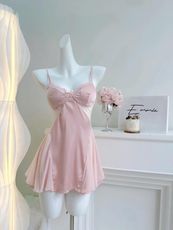 V172 Váy Ngủ Lụa Dáng Ngắn Đầm Ngủ QCCC Có Đệm Mút