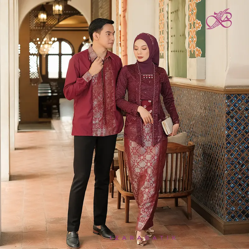 New Laksmi Burgundy - Setelan Baju Kebaya Wanita Songket Brokat Payet Modern Couple Wisuda Lamaran Kondangan Aesthetic [izarabatik] 2